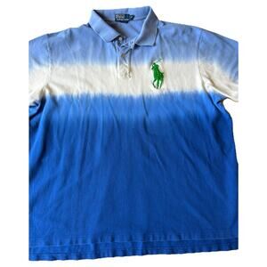 Y2K Polo Ralph Lauren Men 3XL Tall Tie Dye Stripe Blue White Polo Shirt Big Pony
